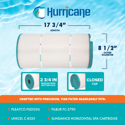 Hurricane Replacement Spa Filter Cartridge for PSD125U and Unicel C8325, 2 Pack