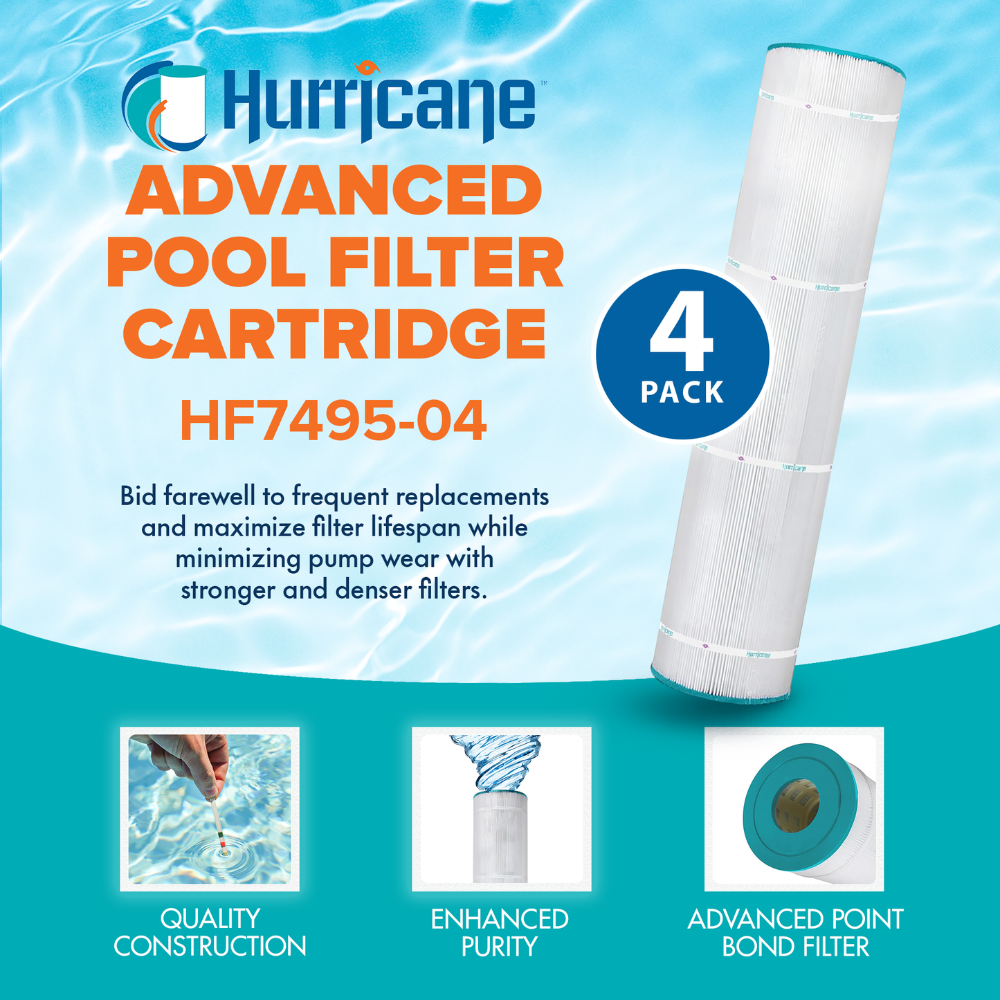 Hurricane 16 Pack HF7495-04 Advanced Pool and Spa Filter Cartridge Replacement