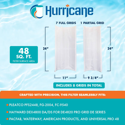 Hurricane 48 Sq ft DE Grid Filter with 7 Full Grids and 1 Partial Grid, 2 Pack