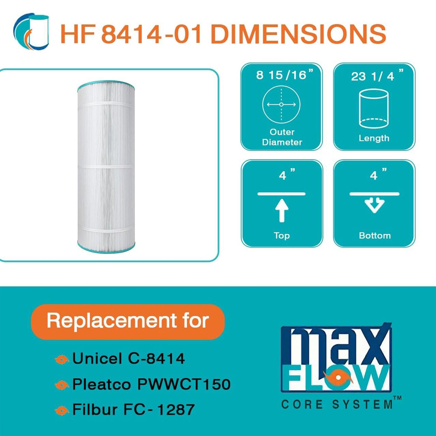 Hurricane 4 Pack HF8414-01 Advanced Pool and Spa Filter Cartridge Replacement