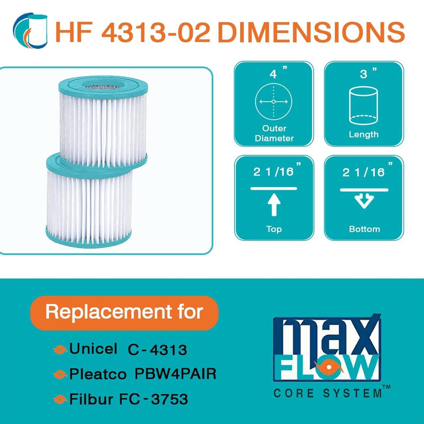 Hurricane 4 Pack HF4313-02 Advanced Pool and Spa Filter Cartridge Replacement