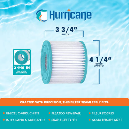 Hurricane 6 Pack HF4313-02 Advanced Pool and Spa Filter Cartridge Replacement