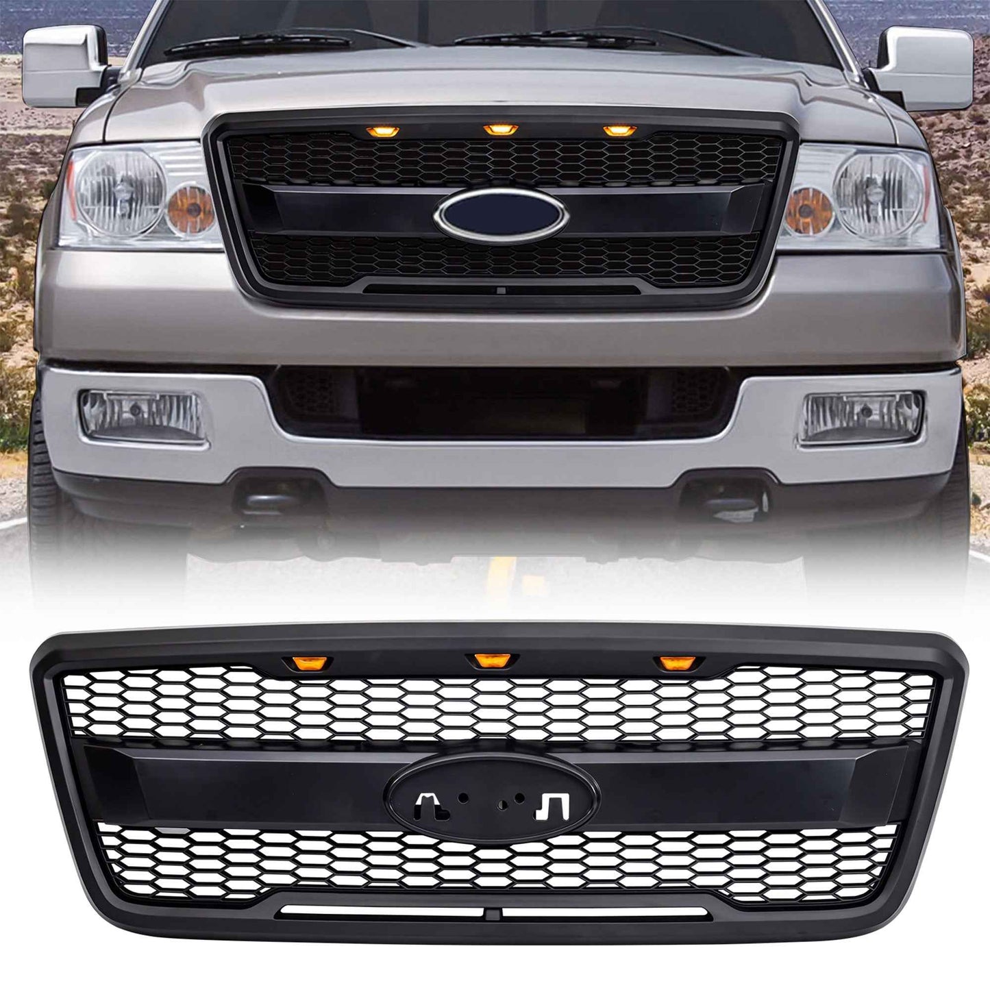 AMERICAN MODIFIED Raptor Style Mesh Grille for 2004-2008 Ford F150, Matte Black