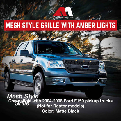 AMERICAN MODIFIED Raptor Style Mesh Grille for 2004-2008 Ford F150, Matte Black