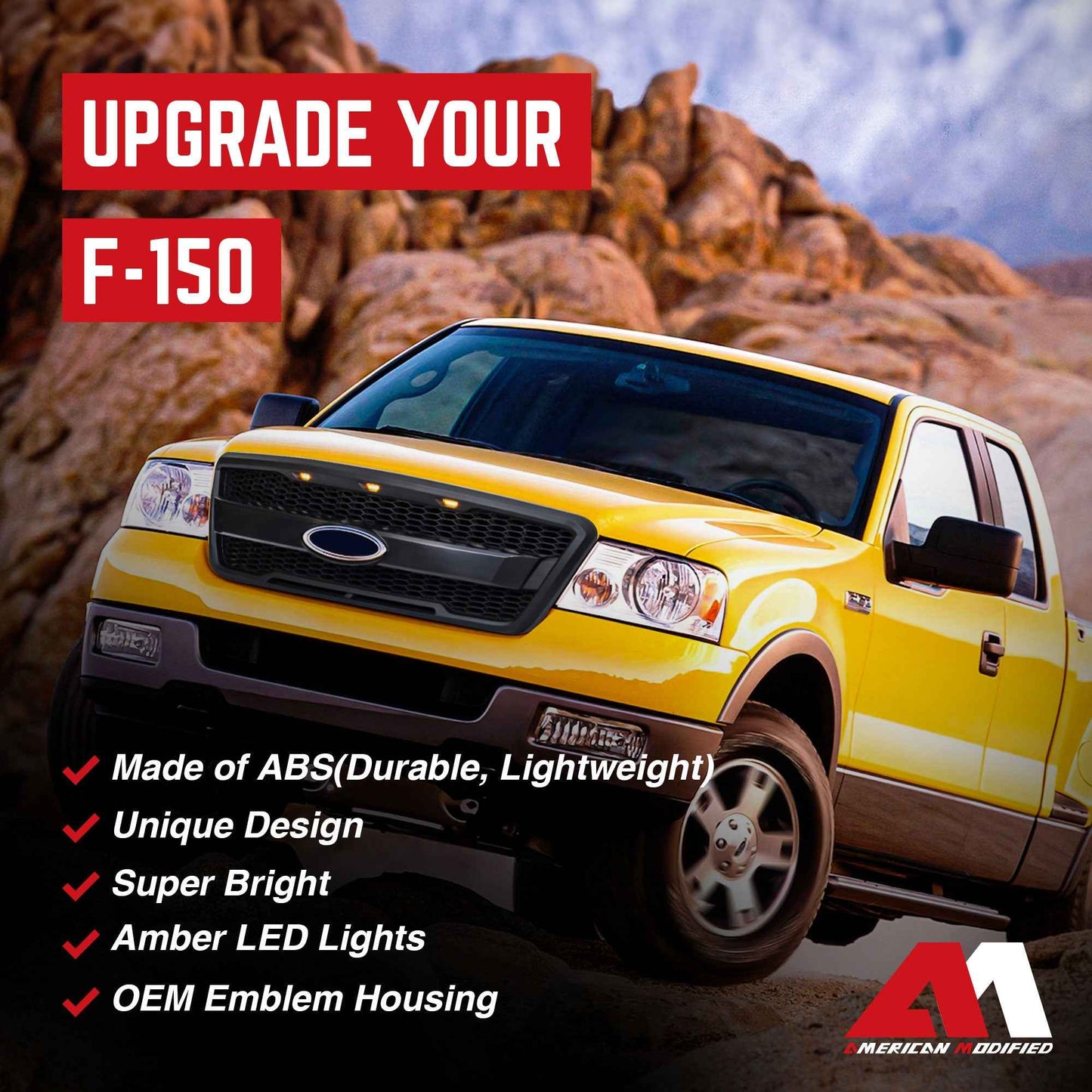 AMERICAN MODIFIED Raptor Style Mesh Grille for 2004-2008 Ford F150, Matte Black