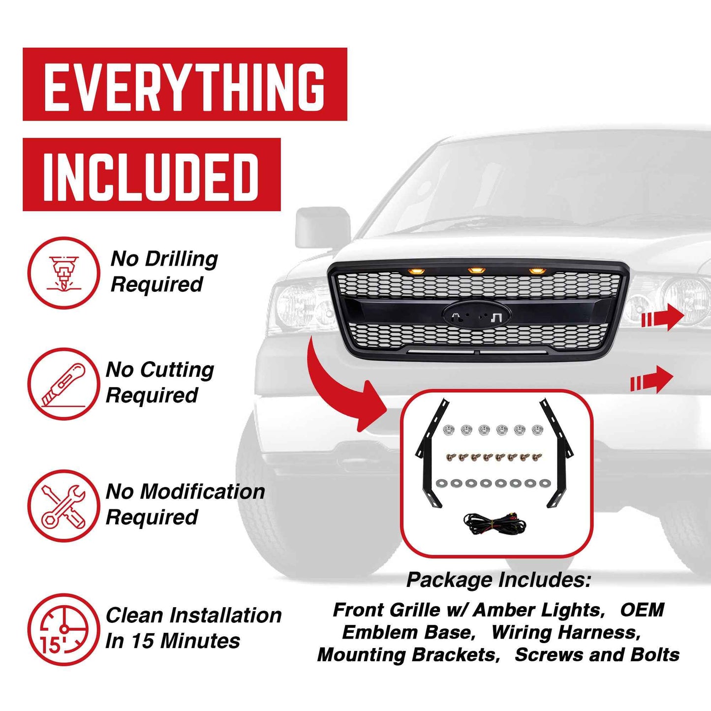 AMERICAN MODIFIED Raptor Style Mesh Grille for 2004-2008 Ford F150, Matte Black