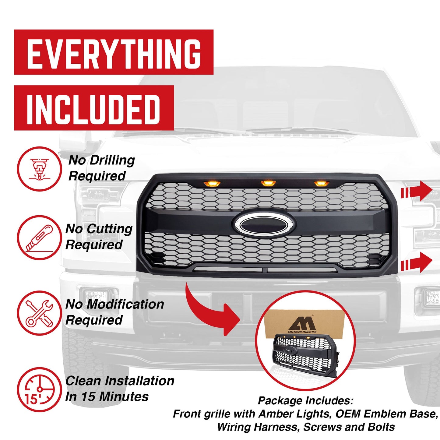 AMERICAN MODIFIED Raptor Style Mesh Grille for 2015-2017 Ford F150, Matte Black - Find Fresh Goods