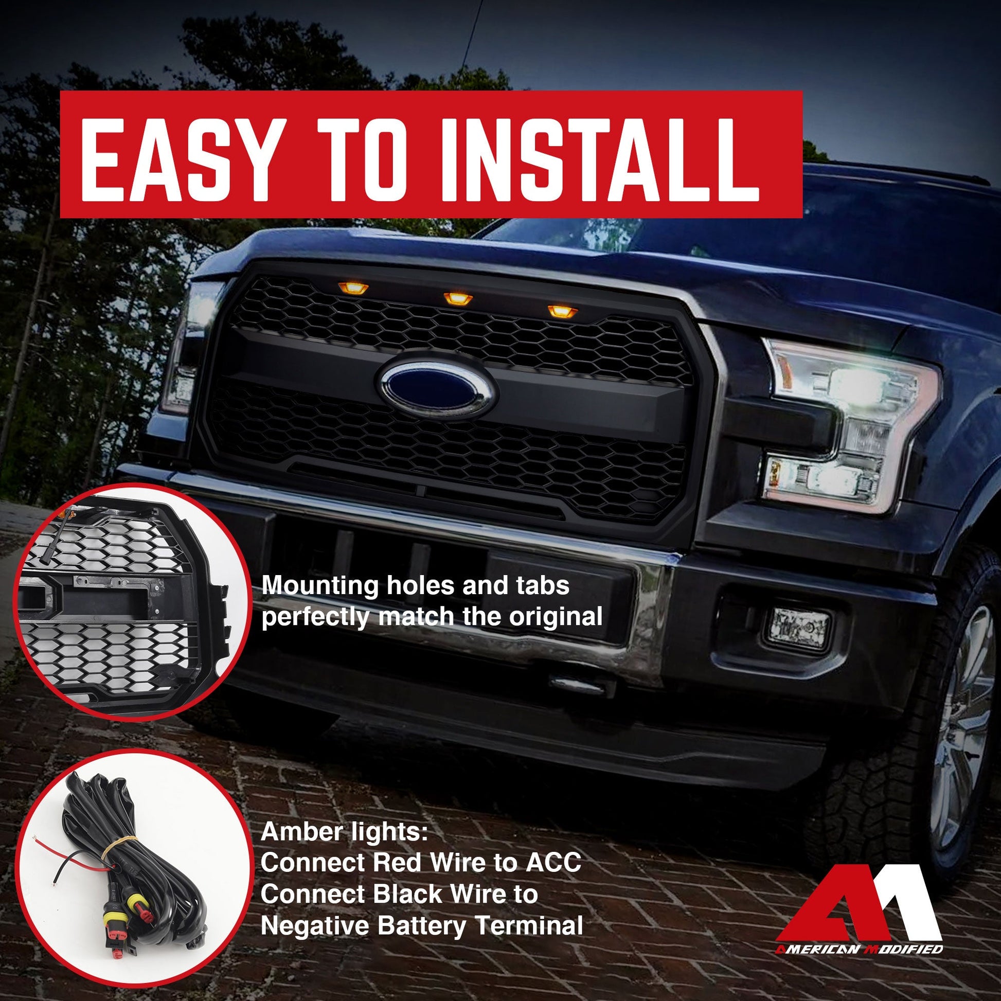 AMERICAN MODIFIED Raptor Style Mesh Grille for 2015-2017 Ford F150, Matte Black - Find Fresh Goods