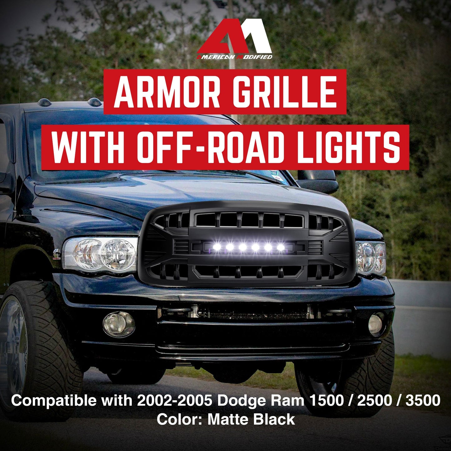 AMERICAN MODIFIED Armor Grille for 02-05 Dodge Ram 1500/2500/3500, Matte Black - Find Fresh Goods