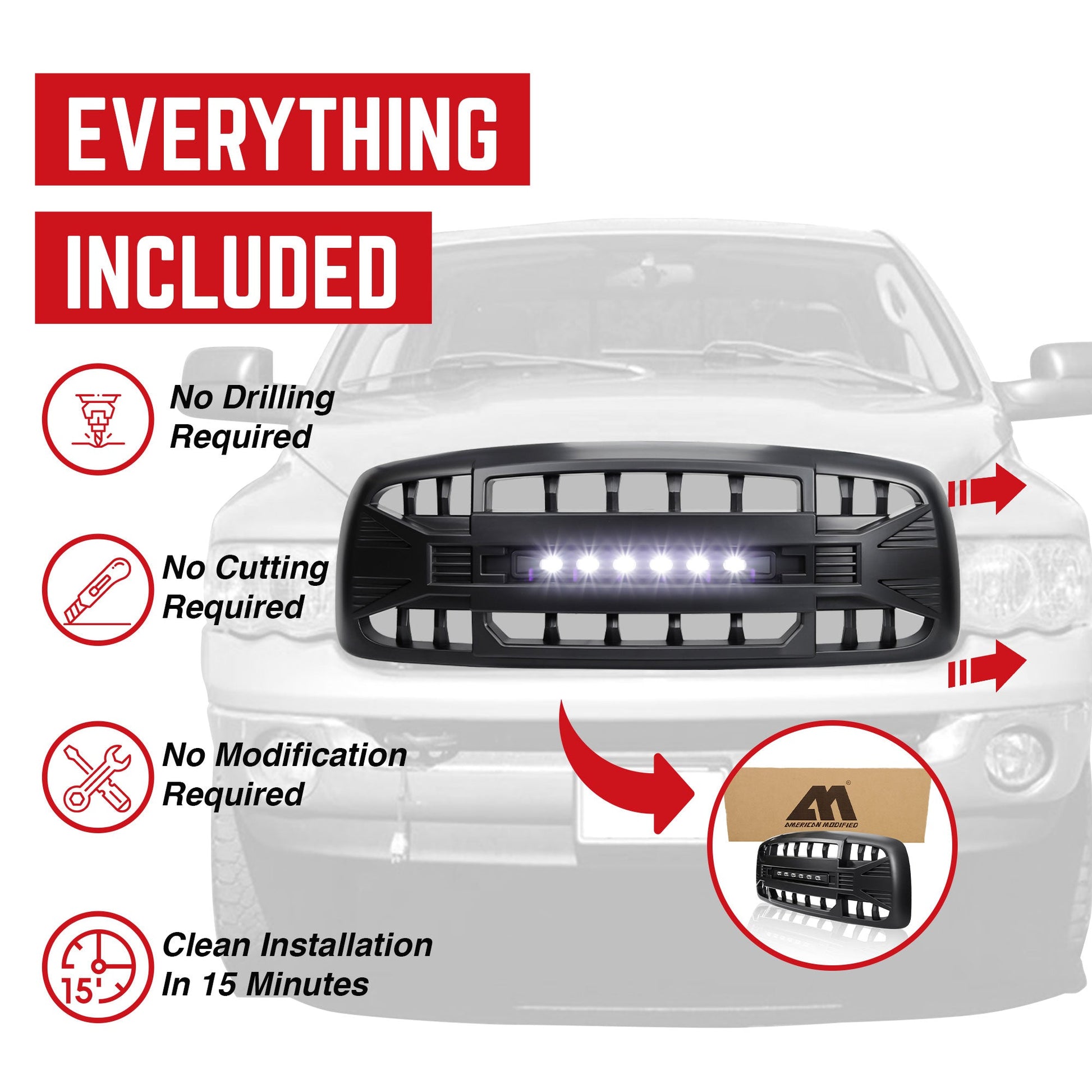 AMERICAN MODIFIED Armor Grille for 02-05 Dodge Ram 1500/2500/3500, Matte Black - Find Fresh Goods