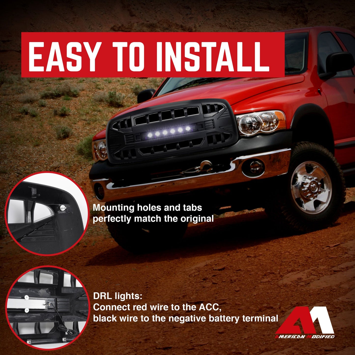 AMERICAN MODIFIED Armor Grille for 02-05 Dodge Ram 1500/2500/3500, Matte Black - Find Fresh Goods