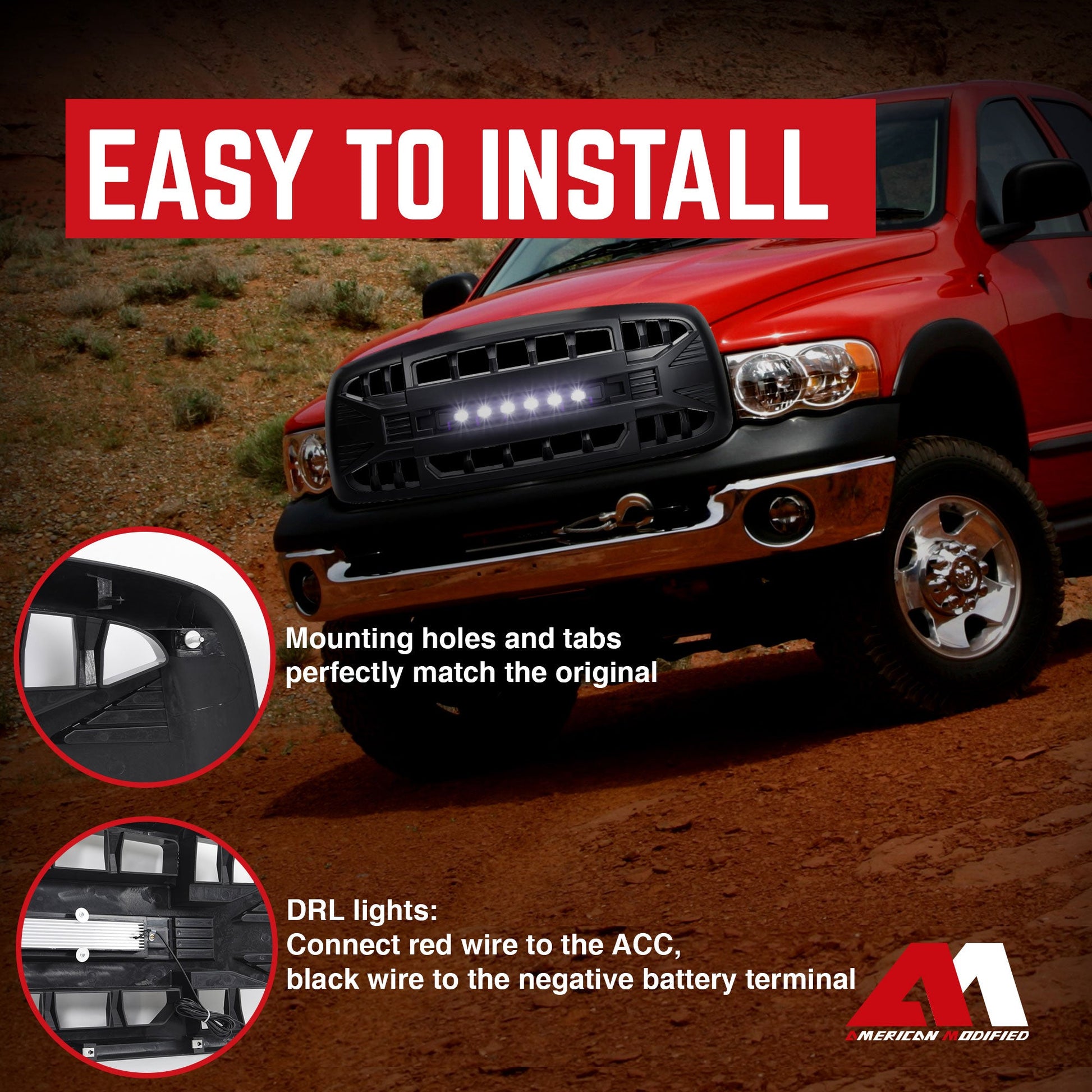 AMERICAN MODIFIED Armor Grille for 02-05 Dodge Ram 1500/2500/3500, Matte Black - Find Fresh Goods