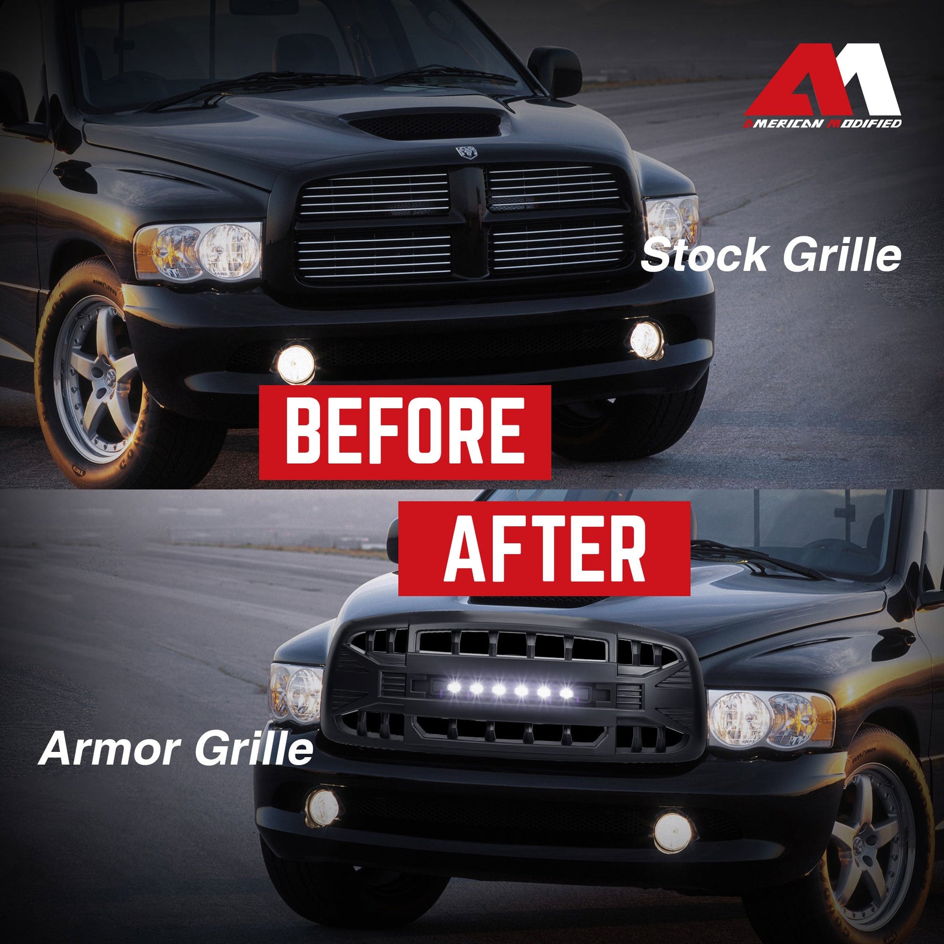 AMERICAN MODIFIED Armor Grille for 02-05 Dodge Ram 1500/2500/3500, Matte Black - Find Fresh Goods