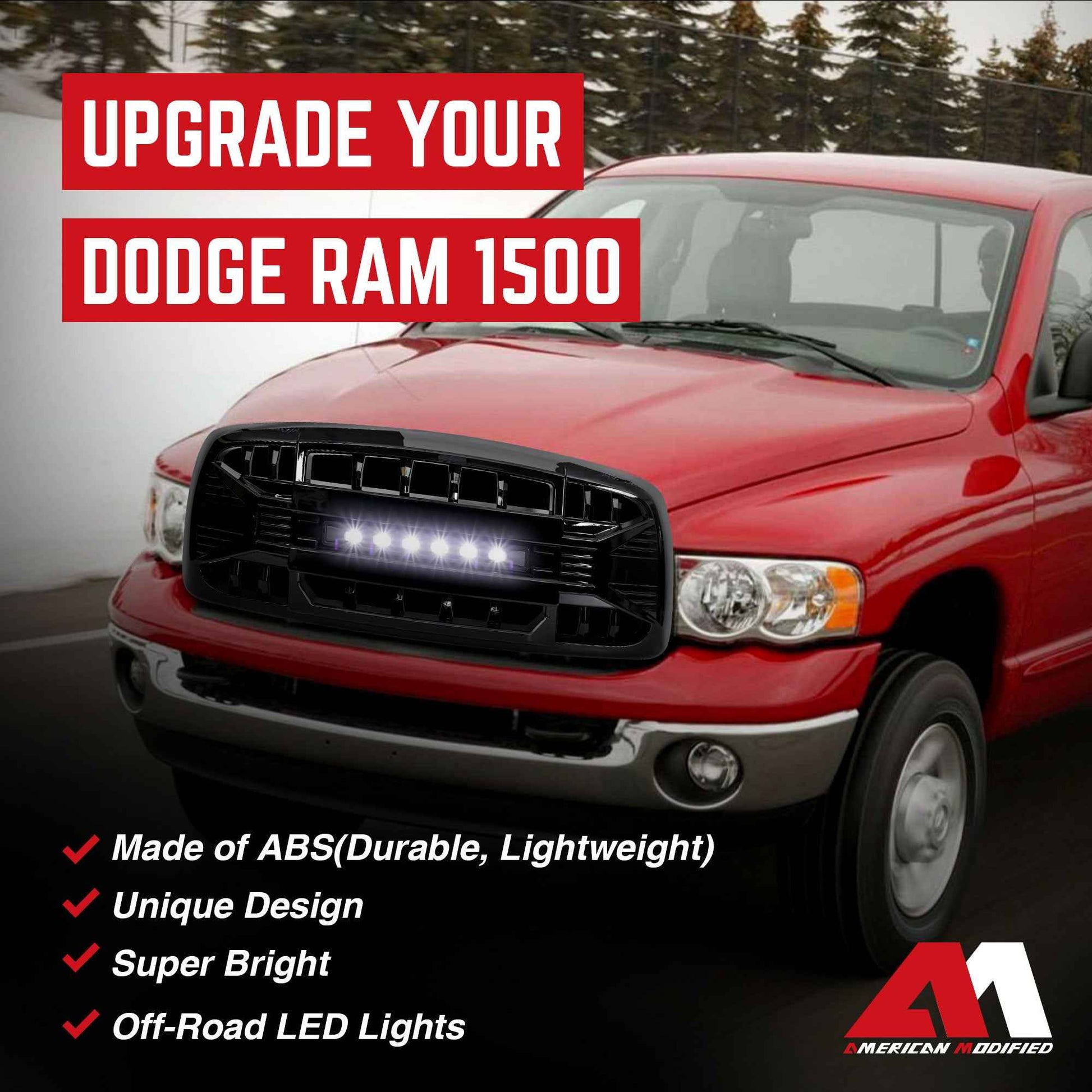 AMERICAN MODIFIED Armor Grille for 02-05 Dodge Ram 1500/2500/3500, Glossy Black