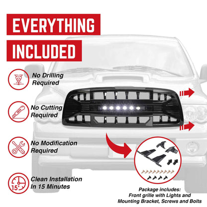AMERICAN MODIFIED Armor Grille for 2009 to 2012 Dodge Ram 1500, Glossy Black