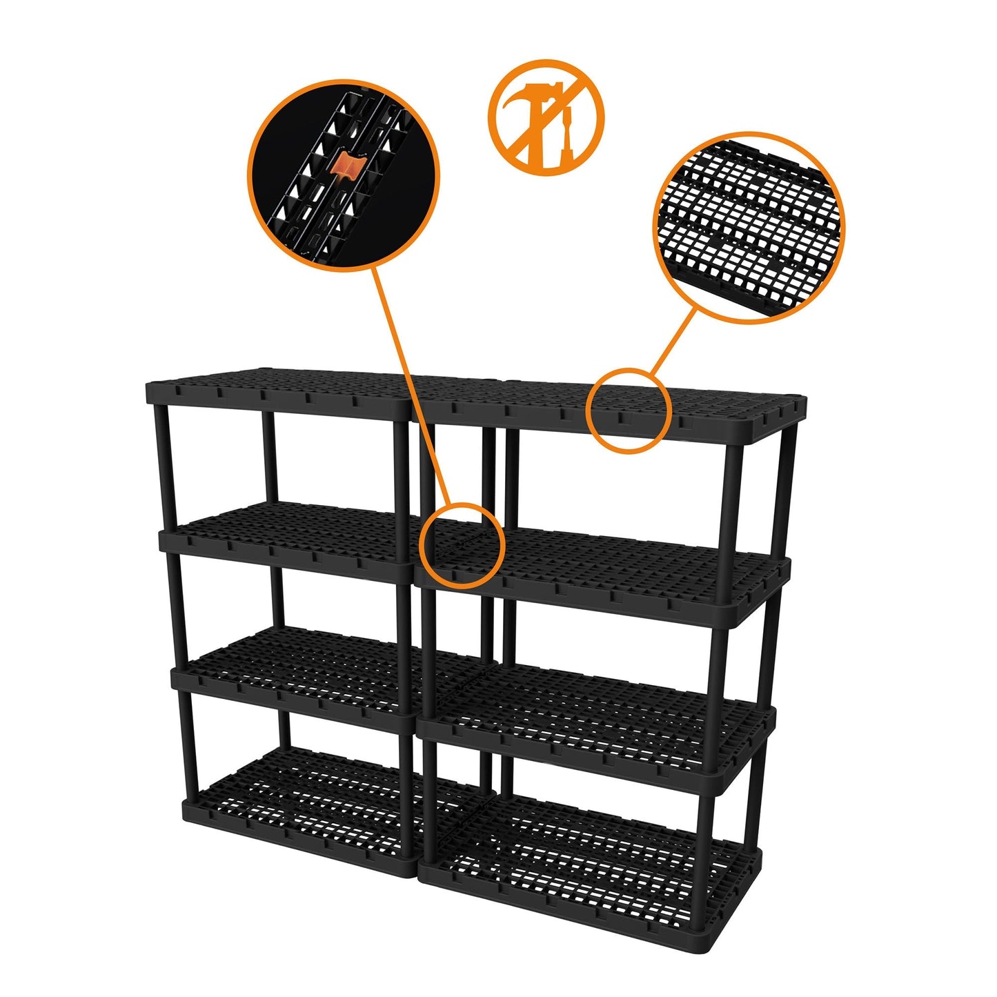 Gracious Living XL 4 Shelf Knect A Shelf Ventilated Heavy Duty Storage (2 Pack)