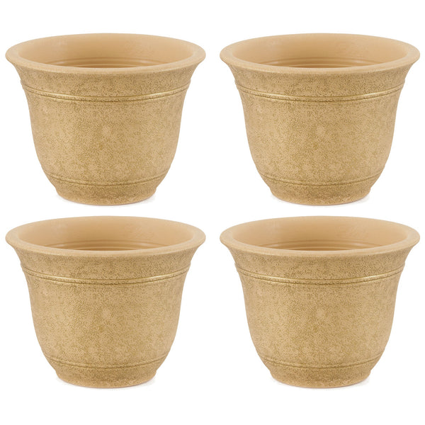 HC Companies Sierra 10 Inch Round Garden Planter Pot, Arizona Sand (4 Pack)