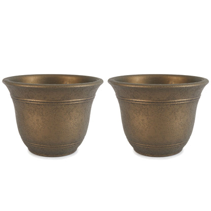HC Companies Sierra 10 Inch Round Garden Planter Pot, Celtic Bronze (2 Pack)