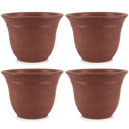 HC Companies Sierra 13 In Round Garden Planter Pot, Rustic Redstone (4 Pack)