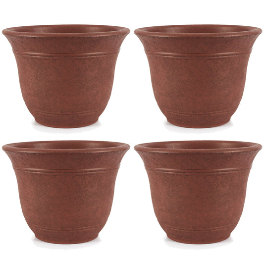 HC Companies Sierra 13 In Round Garden Planter Pot, Rustic Redstone (4 Pack)
