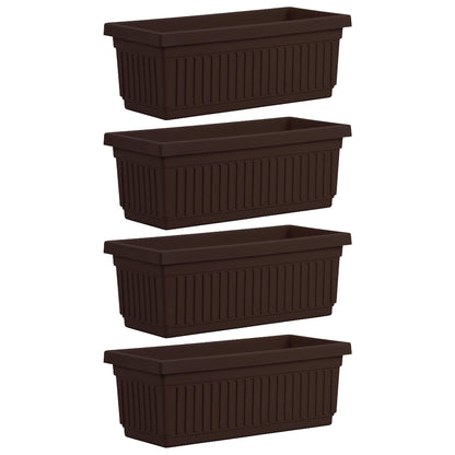 HC Companies 29.5 Inch Fluted Plastic Venetian Flower Box, Chocolate (4 Pack)