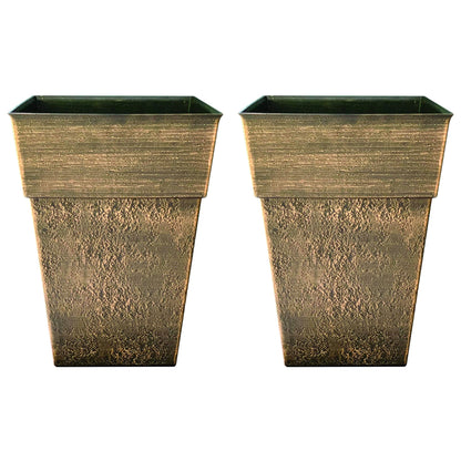 The HC Companies Avino 13 Inch Square Flower Planter Pot, Celtic Bronze (2 Pack)