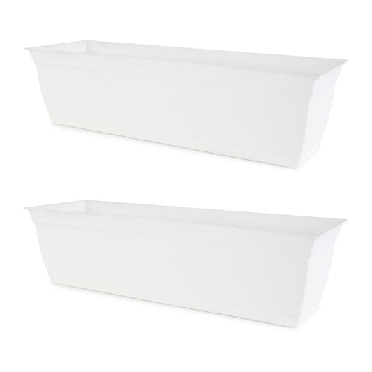 The HC Companies 24 Inch Window Flower Box with Removable Saucer, White (2 Pack)