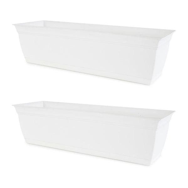 The HC Companies 24 Inch Window Flower Box with Removable Saucer, White (2 Pack)