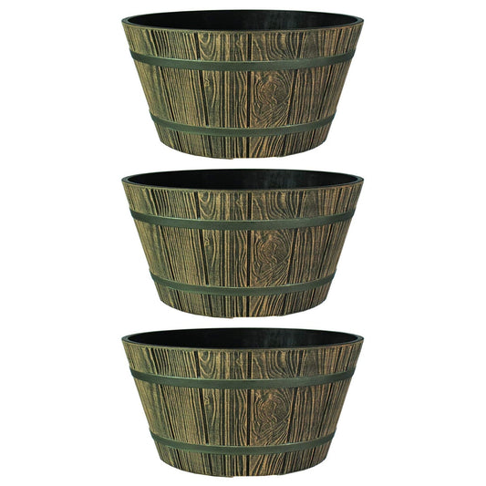 HC Companies 16" Indoor Outdoor Aged Wooden Oak Whiskey Barrel Planter (3 Pack)