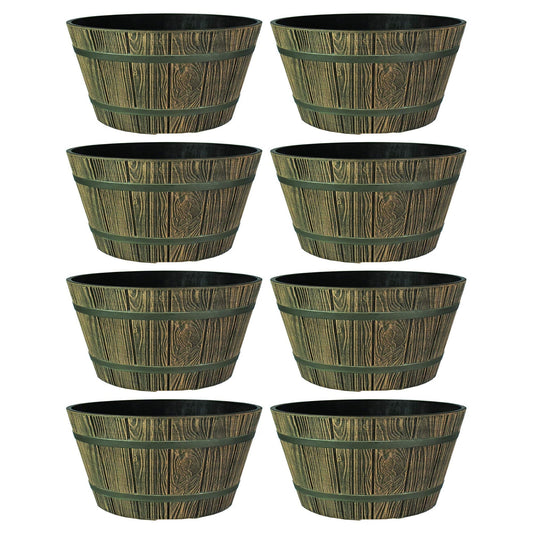HC Companies 16" Indoor Outdoor Aged Wooden Oak Whiskey Barrel Planter (8 Pack)
