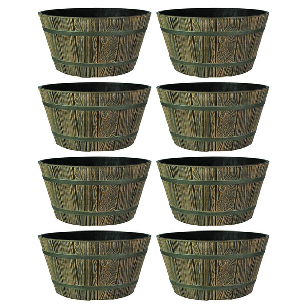 HC Companies 16" Indoor Outdoor Aged Wooden Oak Whiskey Barrel Planter (8 Pack)