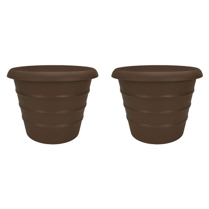 HC Companies Aspen 20" Indoor Outdoor Round Planter, Chocolate Brown (2 Pack)