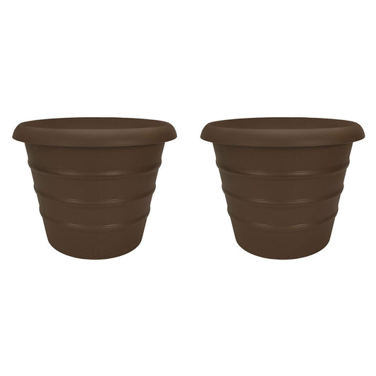 HC Companies Aspen 20" Indoor Outdoor Round Planter, Chocolate Brown (2 Pack)