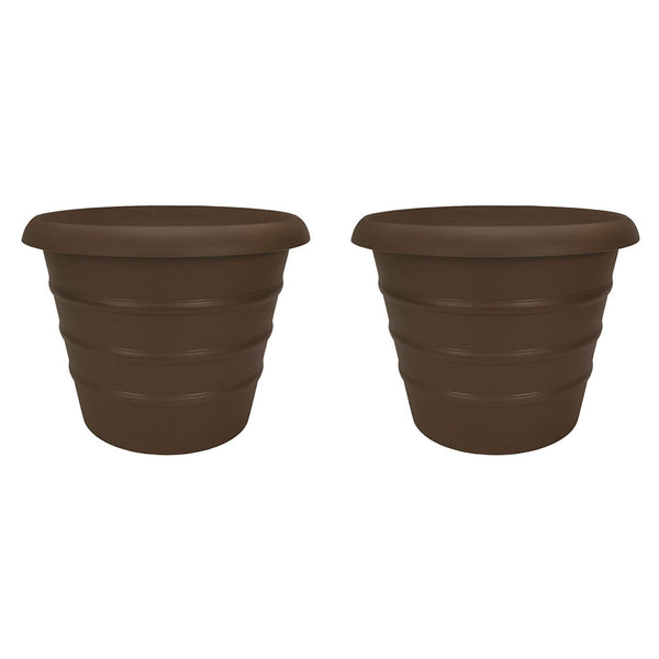 HC Companies Aspen 20" Indoor Outdoor Round Planter, Chocolate Brown (2 Pack)