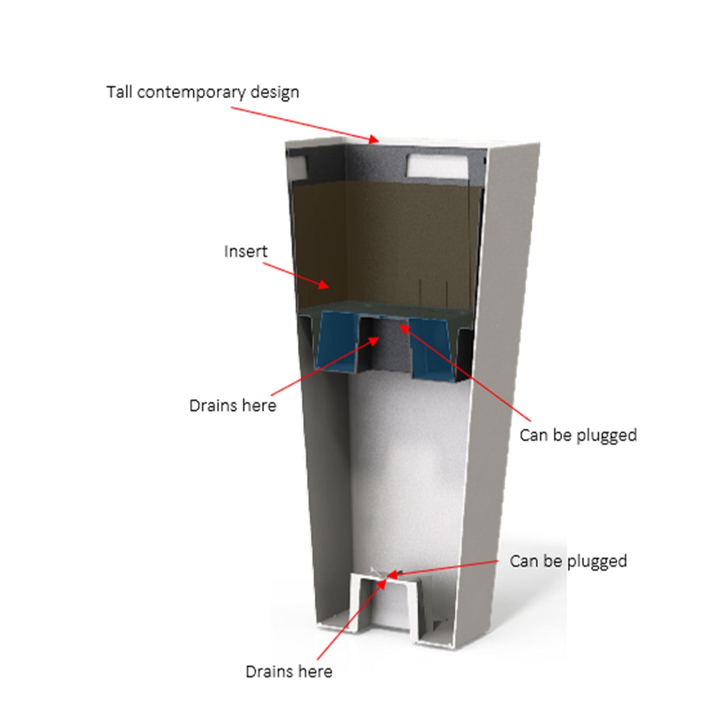 HC Companies Cascade 15" Square Self Watering Flower Pot, Black Onyx (2 Pack)