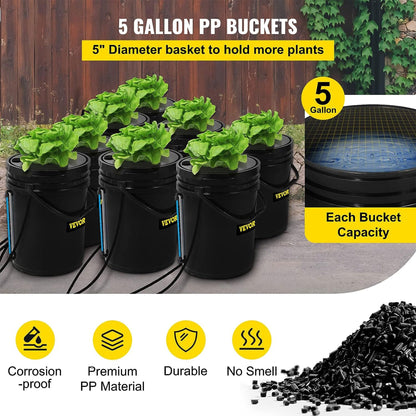 Vevor DWC Hydroponic System Deep Water Growing Buckets with Pump and Air Stone