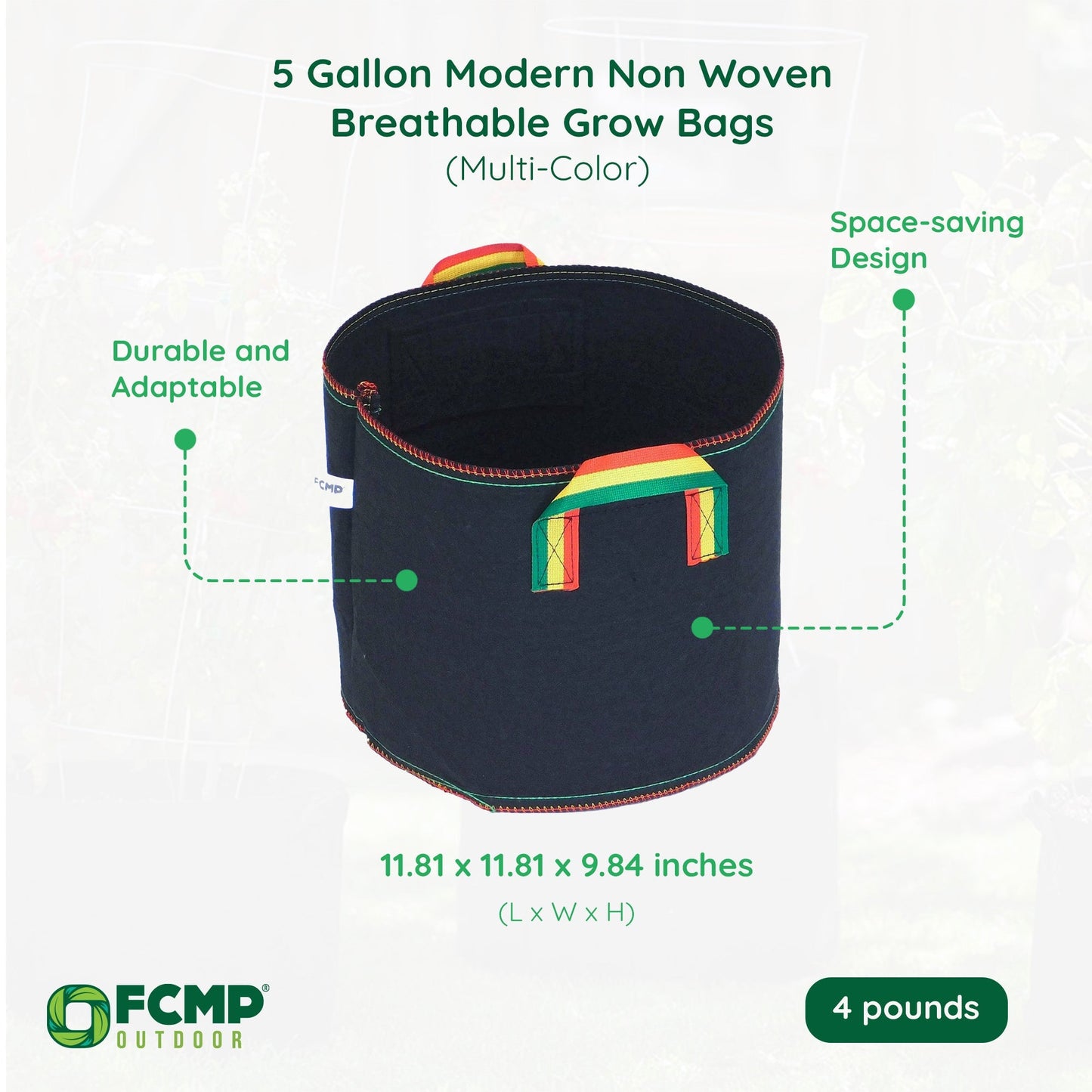 FCMP Outdoor 5 Gal Modern Non Woven Breathable Grow Bags, Multicolor (5 Pack)