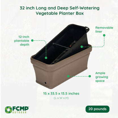 FCMP 32 Inch Outdoor Long and Deep Self Watering Vegetable Planter, Cappuccino