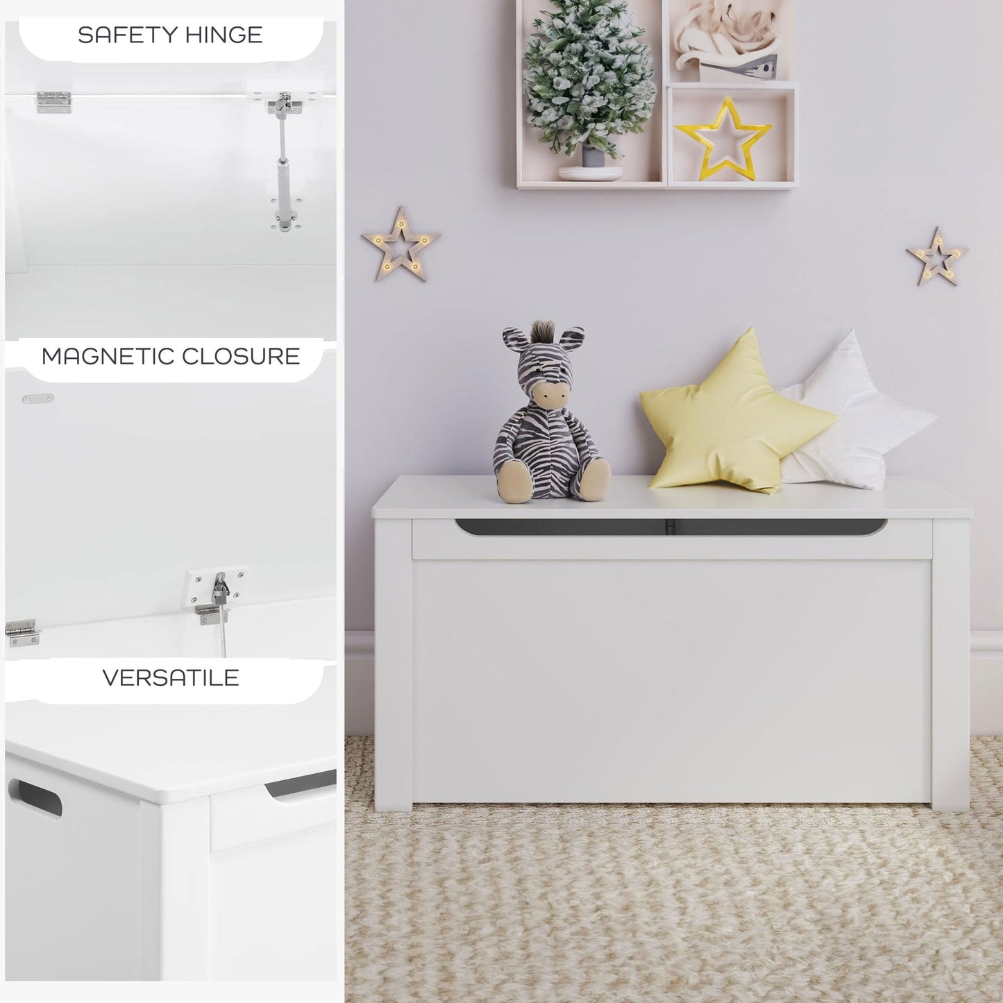 Sturdis Wooden Toy Box Stylish Spacious Storage for Home Organization, White