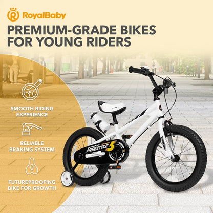 RoyalBaby Freestyle Outdoor Kid's Bicycle with Training Wheels, 12 Inch, White