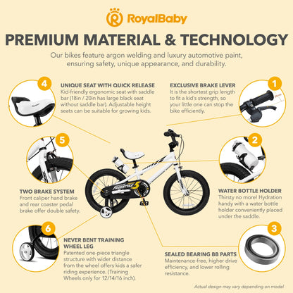 RoyalBaby Freestyle Outdoor Kid's Bicycle with Training Wheels, 12 Inch, White