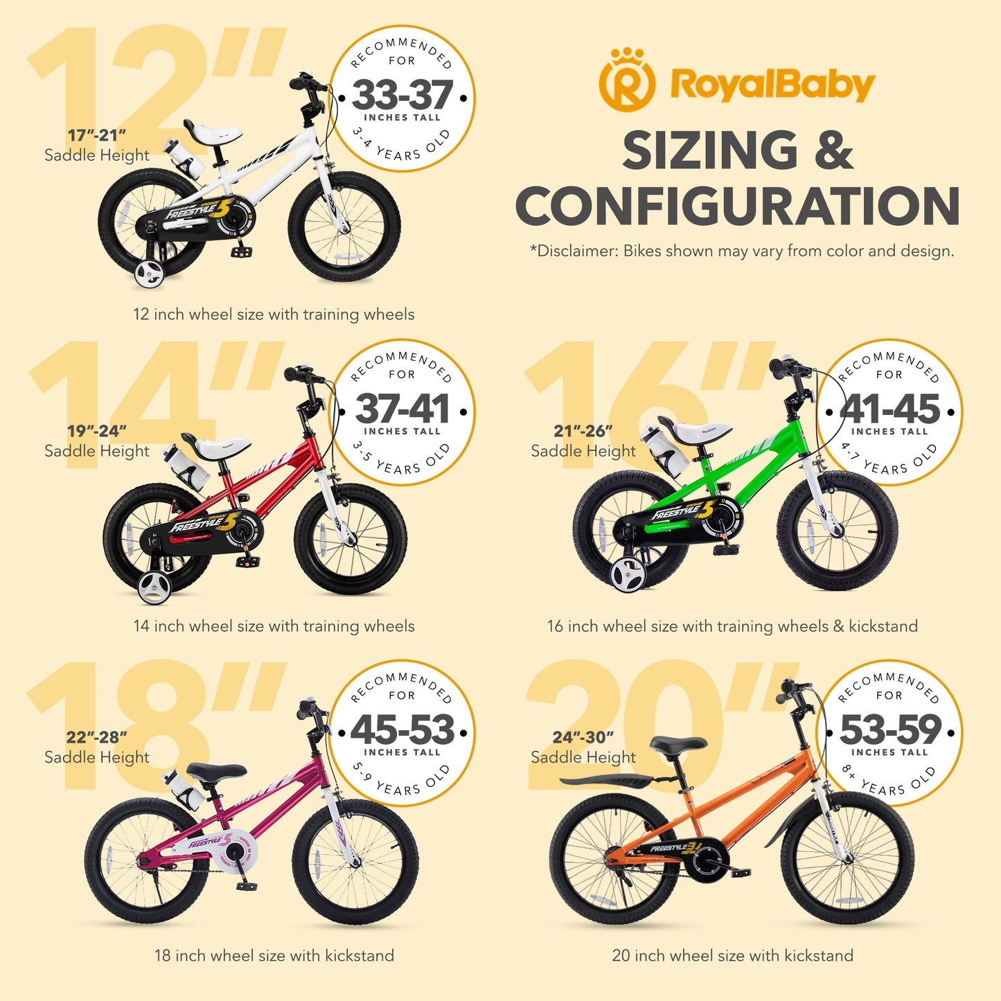 RoyalBaby Freestyle Outdoor Kid's Bicycle with Training Wheels, 12 Inch, White