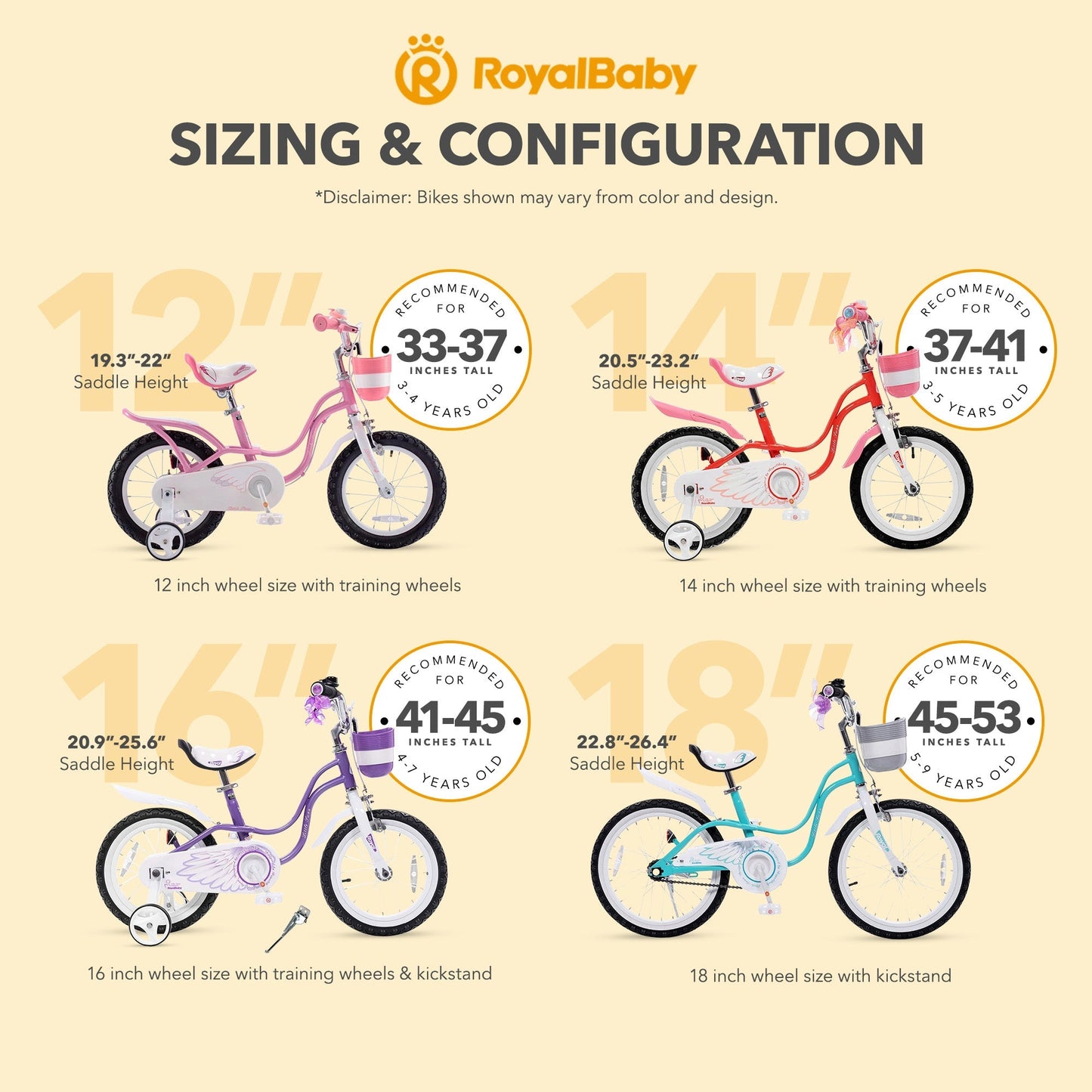 RoyalBaby Princess Girl Bicycle 16" with Training Wheels & Kickstand, Swan/Blue