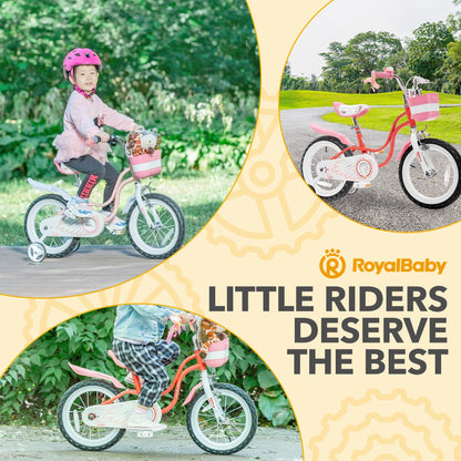RoyalBaby Princess Girl Bicycle 16" with Training Wheels & Kickstand, Swan/Red
