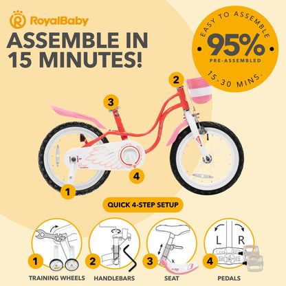 RoyalBaby Princess Girl Bicycle 16" with Training Wheels & Kickstand, Swan/Red