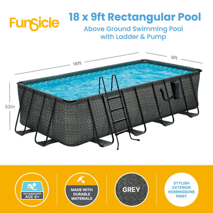 Funsicle 18' x 9' x 52" Oasis Rectangular Swimming Pool Set with 18' Cover, Gray