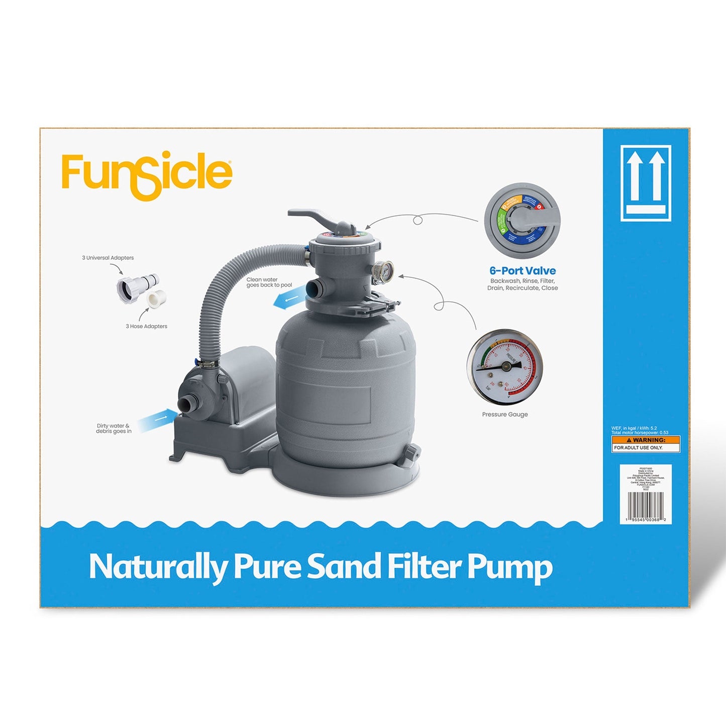 Funsicle 1600 GPH Sand Filter Pool Pump with Mystic White II Premium Filter Sand