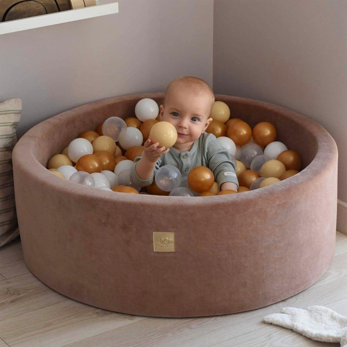 MeowBaby Soft Round 35 x 11.5 in. Baby Foam Ball Pit w/200 2.75 in. Balls, Ecru
