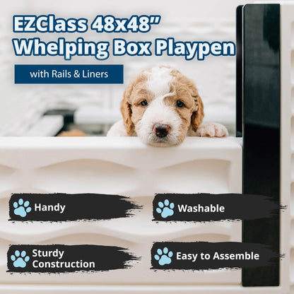 EZwhelp EZclassic 48" x 48" Dog Whelping Box Tall Playpen with Rails, Black