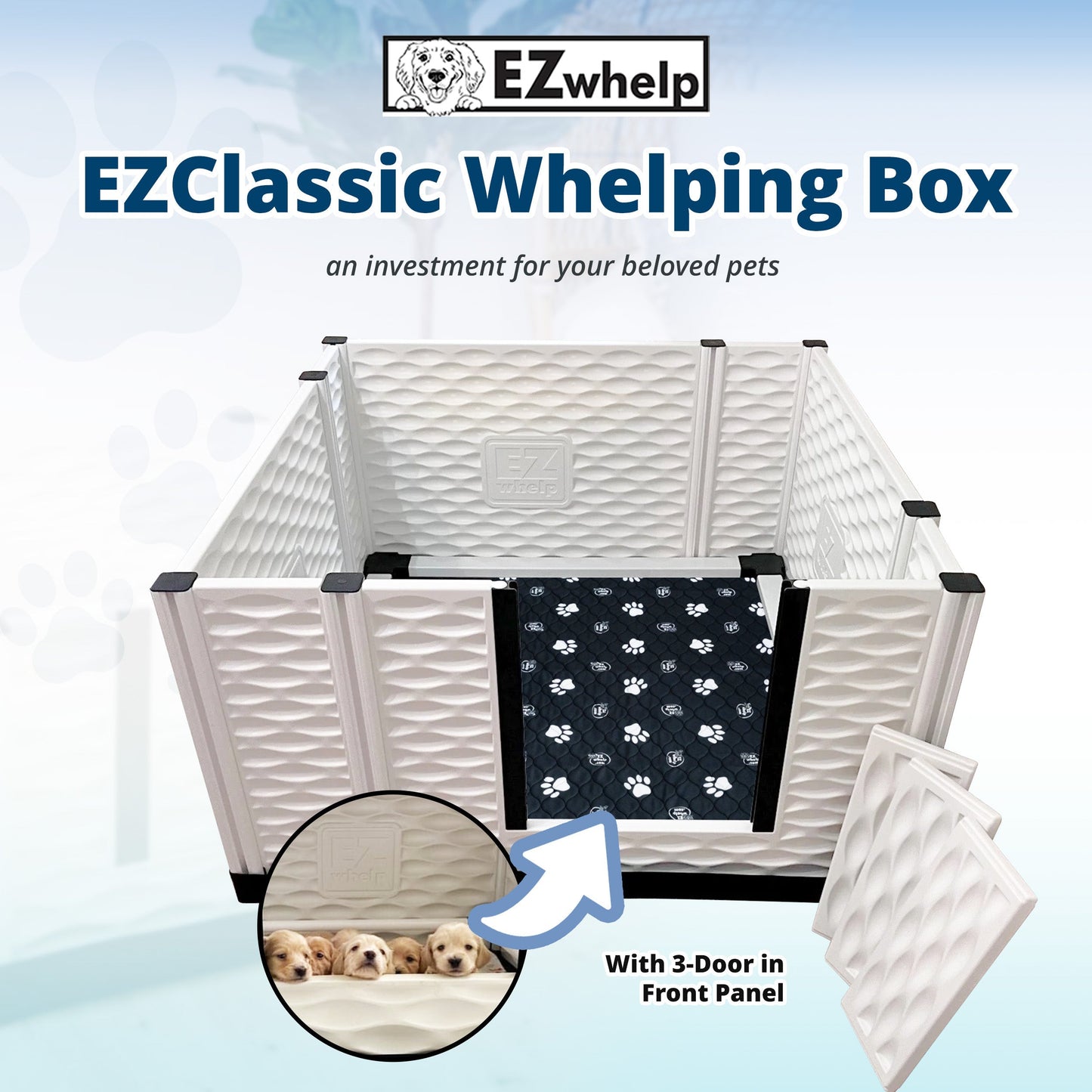 EZwhelp EZclassic 48" x 48" Dog Whelping Box Tall Playpen with Rails, Black